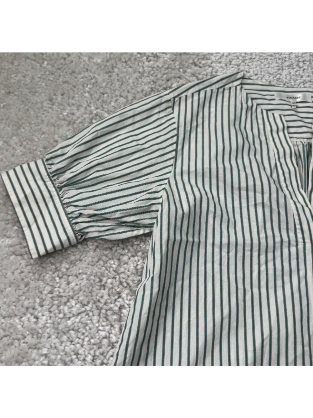FRAME Green Gem V-Neck Striped Popover Top Womens Small - Picture 6 of 7